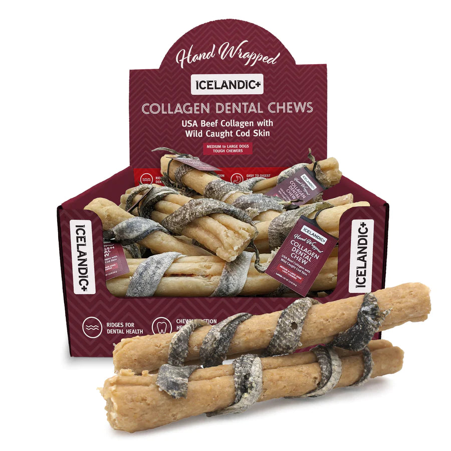 Icelandic+ Beef Collagen Dental Chew Wrapped With Cod Skin 8"