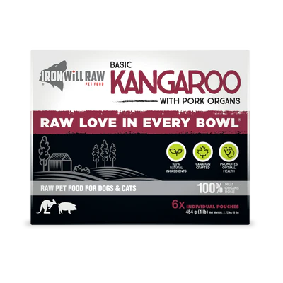 IRON WILL RAW - BASIC KANGAROO with PORK ORGAN - 6LB