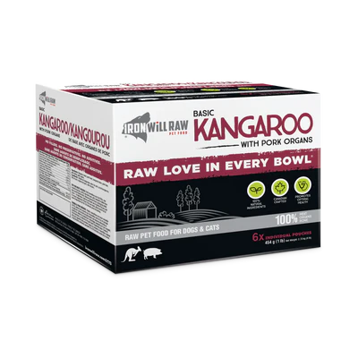 IRON WILL RAW - BASIC KANGAROO with PORK ORGAN - 6LB