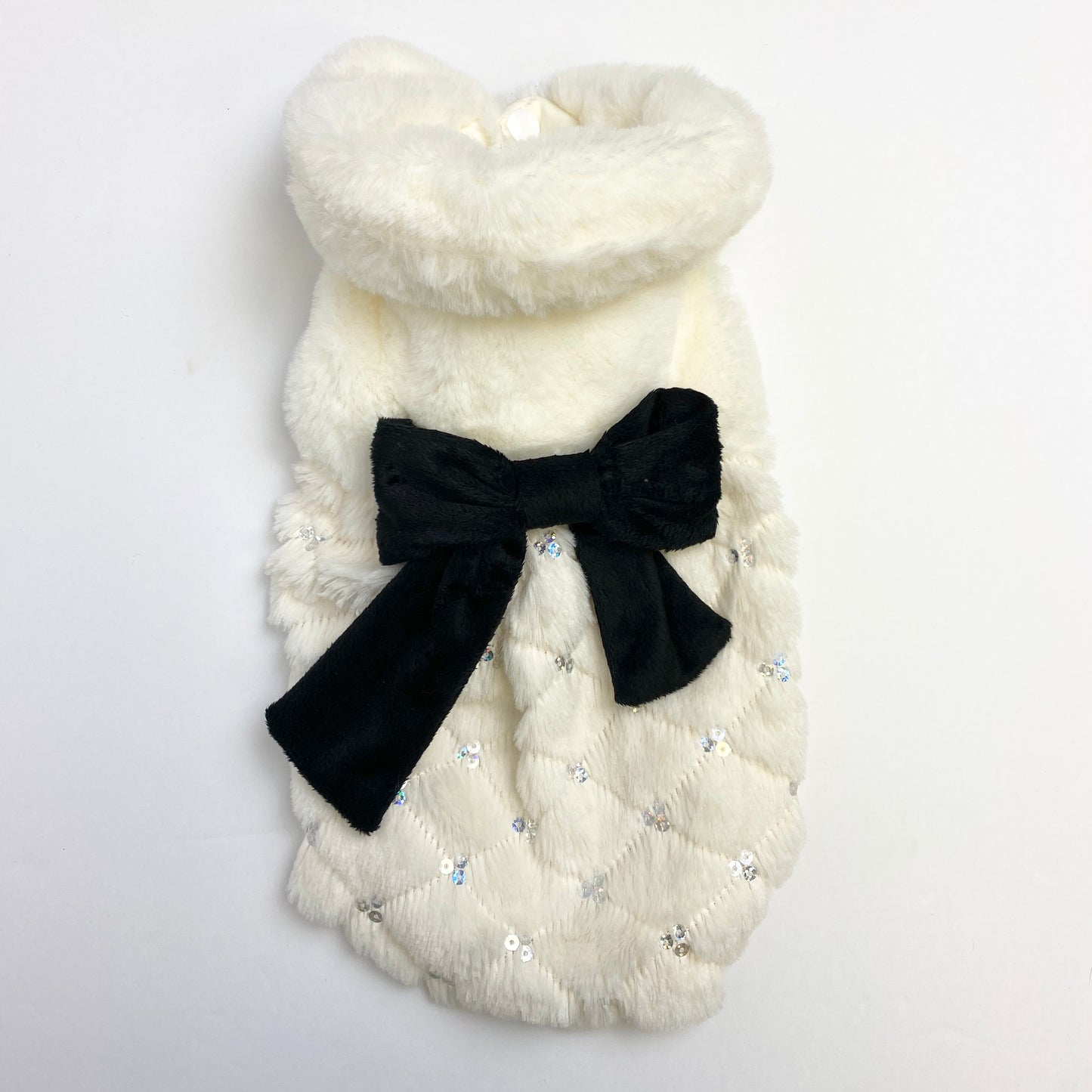 LWD - White Fur Jacket with Black Bow