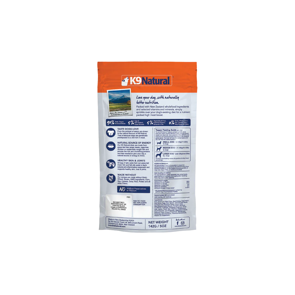 K9 NATURAL TOPPER - BEEF FEAST - Woofur Natural Pet Products
