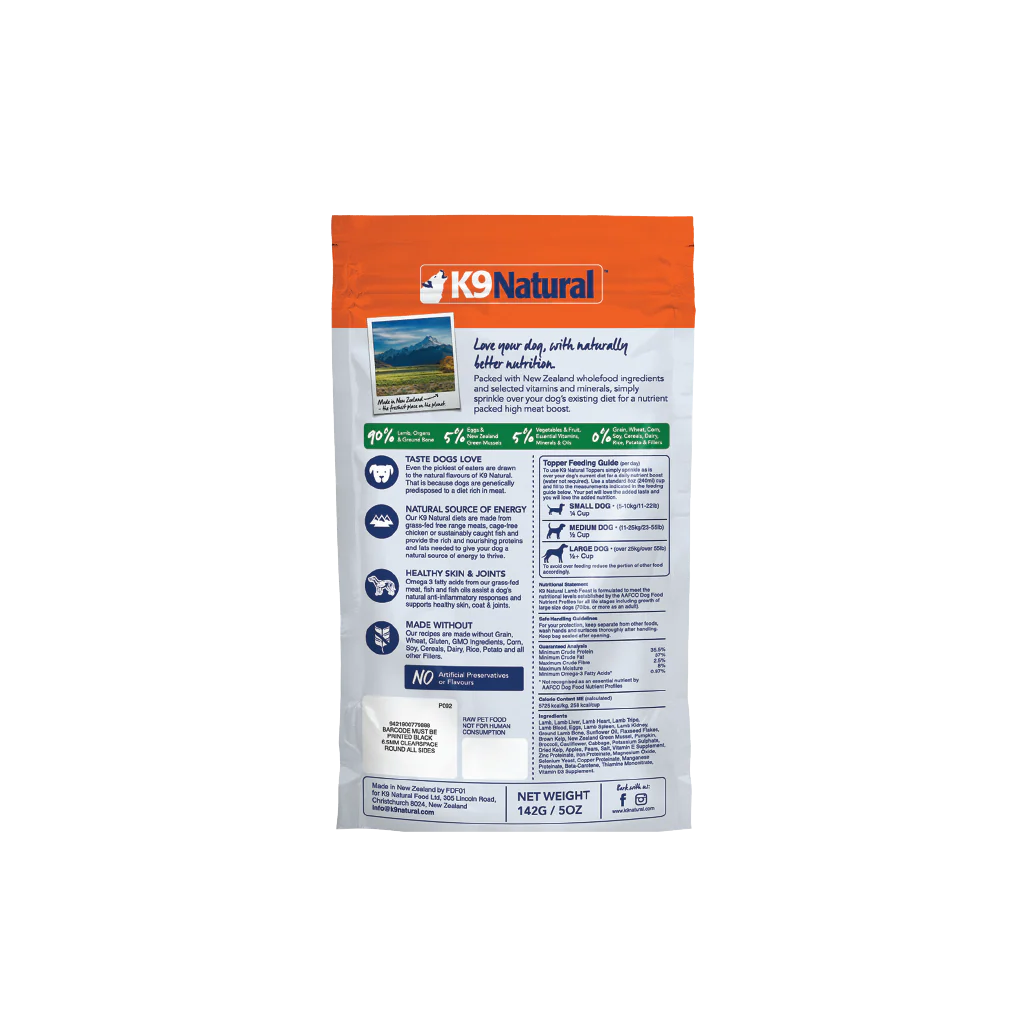 K9 NATURAL FD FOOD - LAMB FEAST - Woofur Natural Pet Products