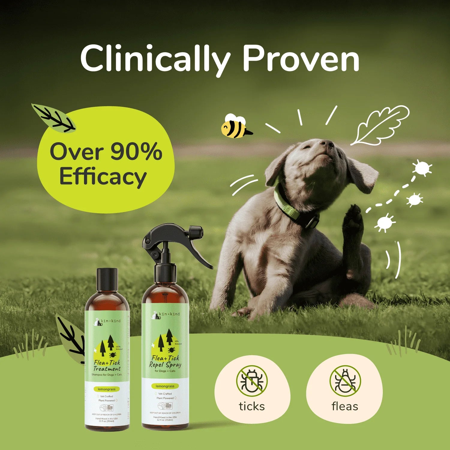Kin + Kind - Flea+Tick Protect Spray (Lemongrass) - Woofur Natural Pet Products
