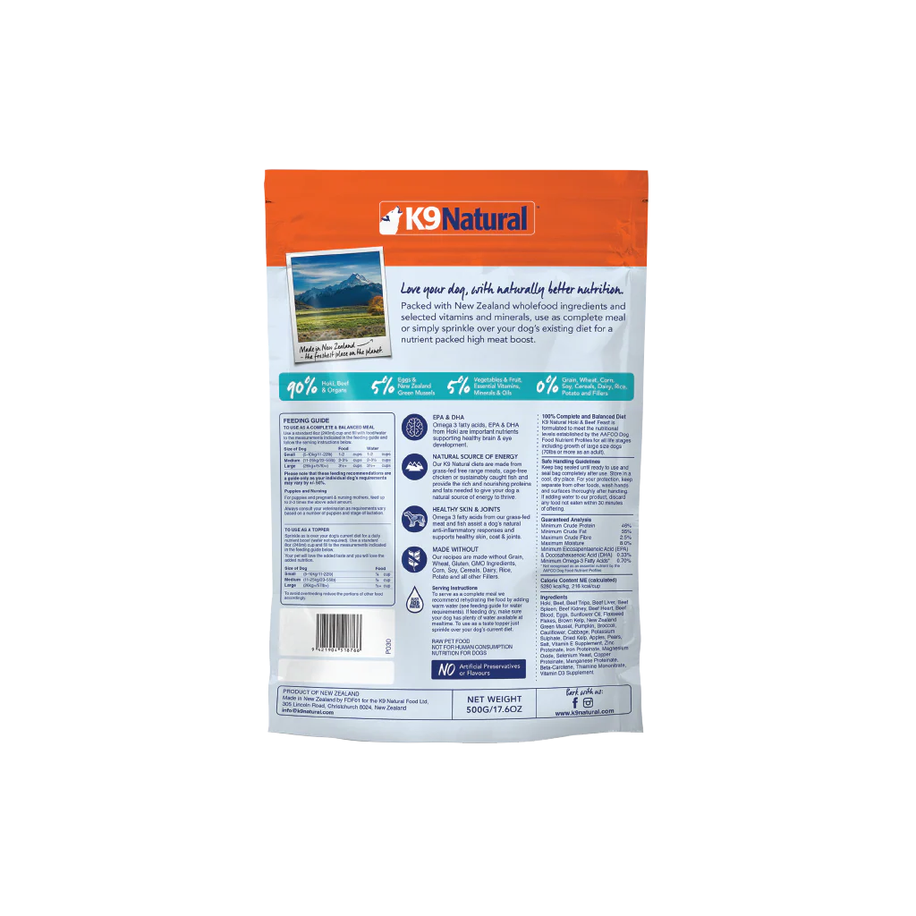 K9 NATURAL FD FOOD - HOKI & BEEF FEAST - Woofur Natural Pet Products