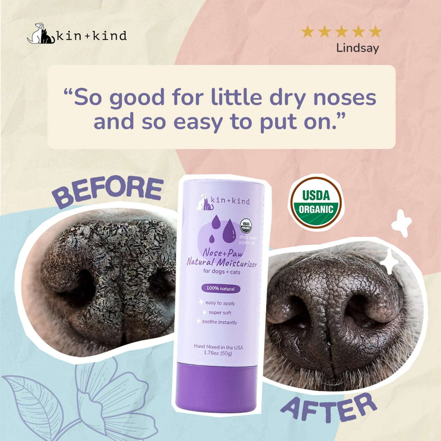 Kin + Kind - Organic Nose & Paw Moisturizer Stick for Dogs & Cats - Woofur Natural Pet Products