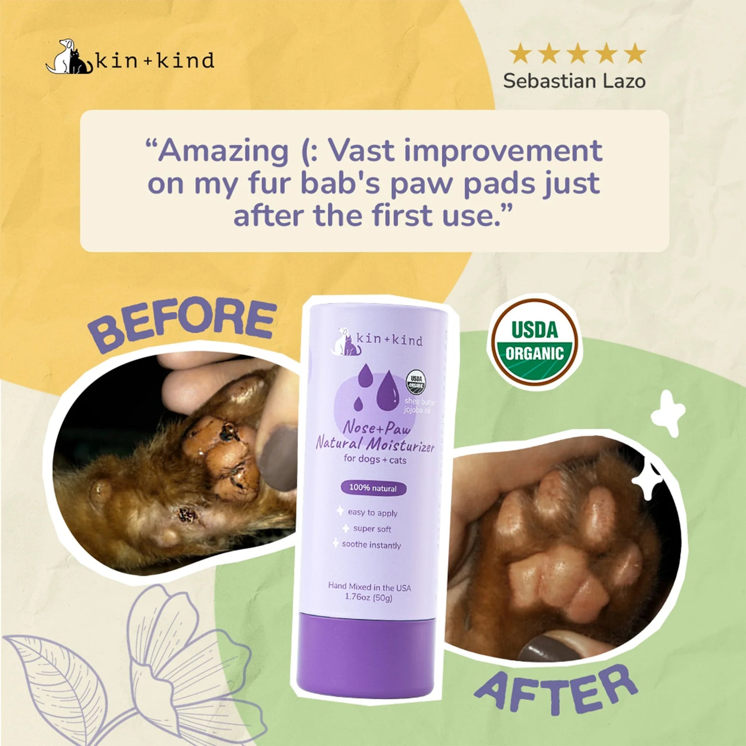 Kin + Kind - Organic Nose & Paw Moisturizer Stick for Dogs & Cats - Woofur Natural Pet Products