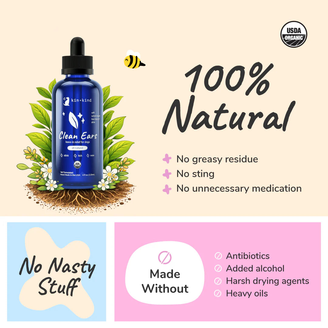 Kin + Kind - Organic Clean Ears (4oz) - Woofur Natural Pet Products
