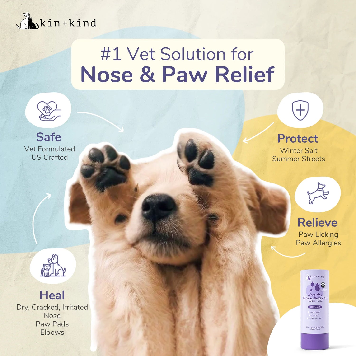 Kin + Kind - Organic Nose & Paw Moisturizer Stick for Dogs & Cats - Woofur Natural Pet Products