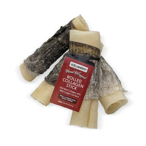 Icelandic+ Beef Collagen Rolled Chew Wrapped With Cod Skin 4"