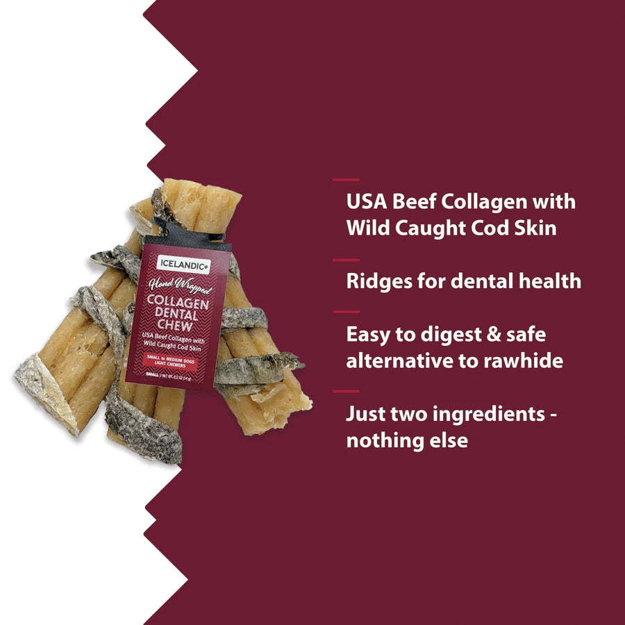 Icelandic+ Beef Collagen Dental Chew Wrapped With Cod Skin 8"