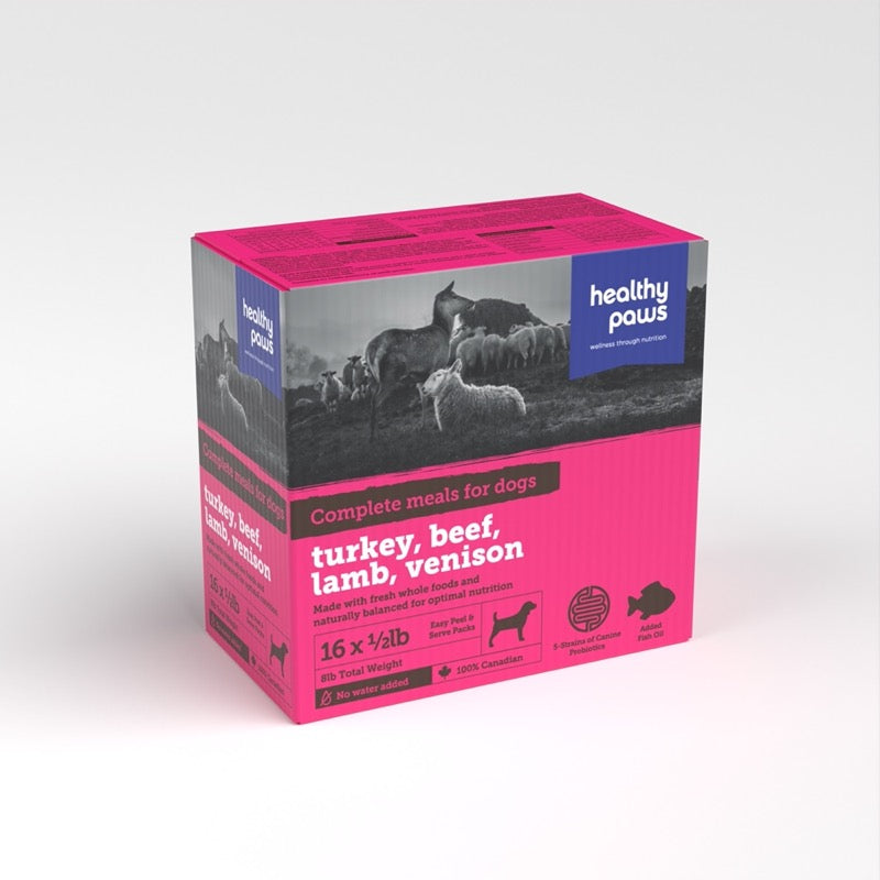 Healthy Paws Variety - Turkey, Lamb, Beef, Venison (16x1/2lb)