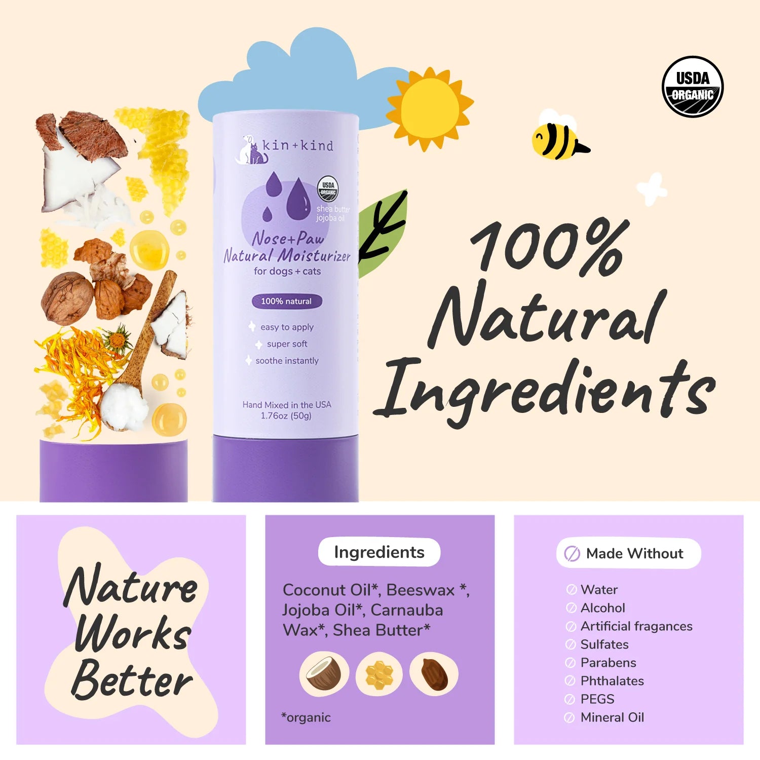 Kin + Kind - Organic Nose & Paw Moisturizer Stick for Dogs & Cats - Woofur Natural Pet Products