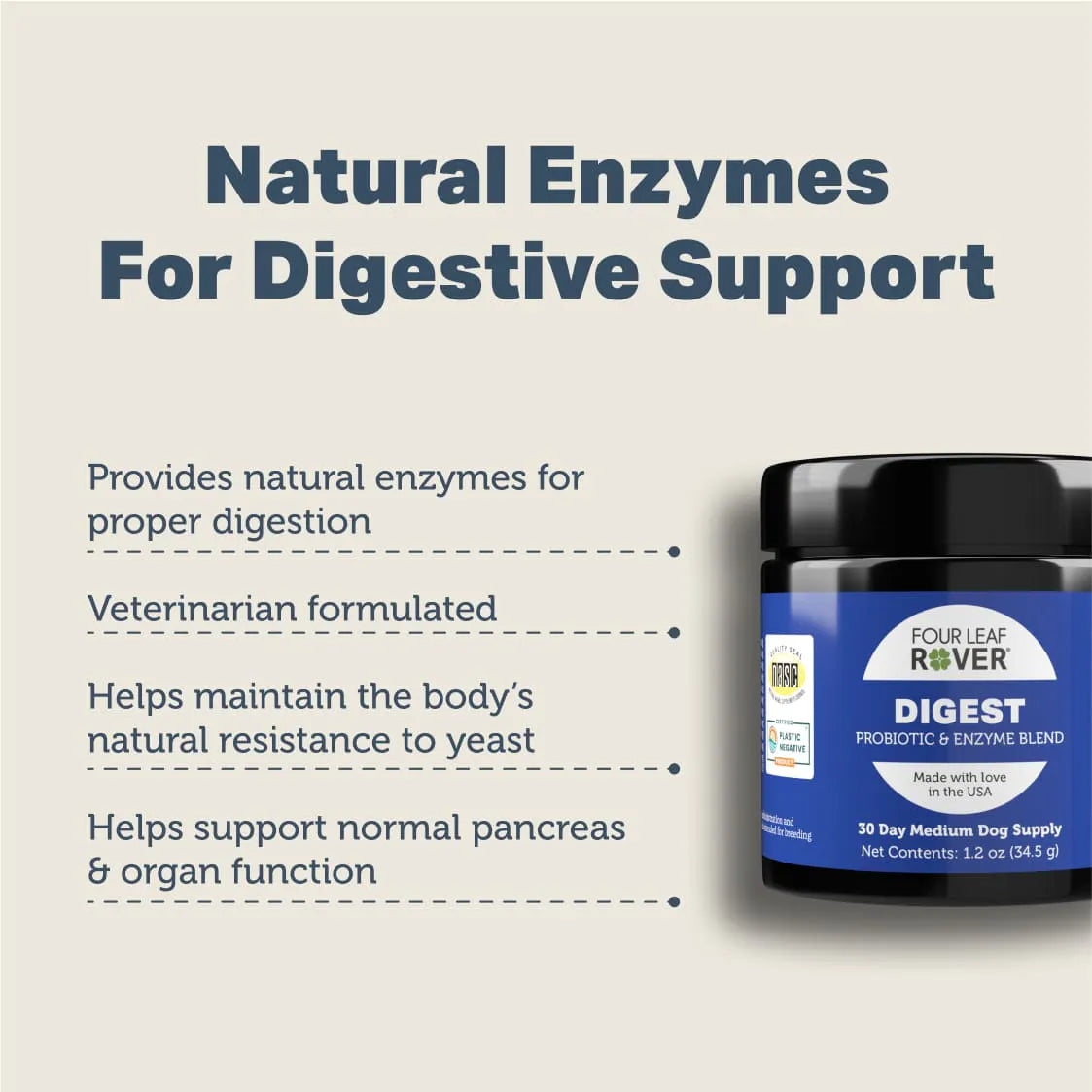 Four Leaf Rover - Digest - Digestive Enzymes & Probiotics for Dogs - 34.5 g