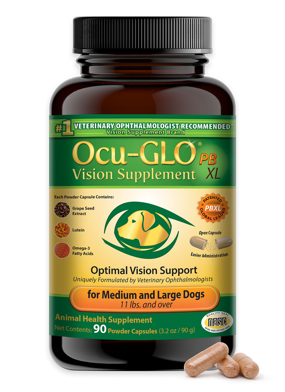 Ocu-GLO® Vision Supplement Powder Blend XL for Med/Lrg Dogs (90 capsules)