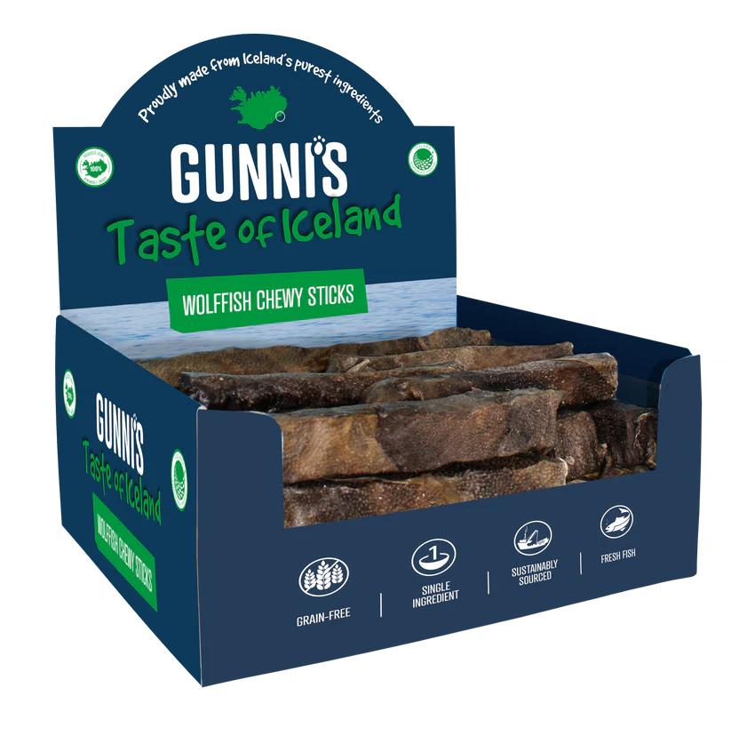 Gunni's - Wolffish Skin Chewy Stick 8" - Woofur Natural Pet Products