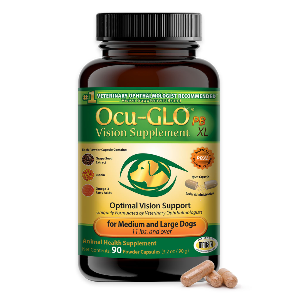 Ocu-GLO® Vision Supplement Powder Blend XL for Med/Lrg Dogs (90 capsules)