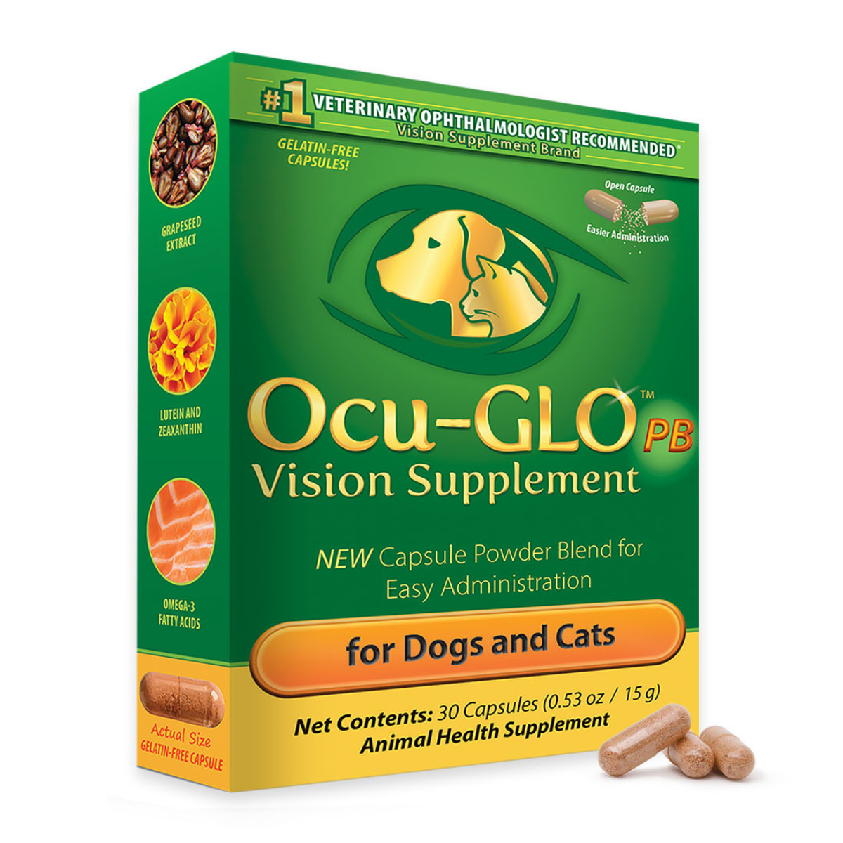 Ocu-GLO® Vision Supplement Powder Blend for Dogs and Cats (30 capsules)