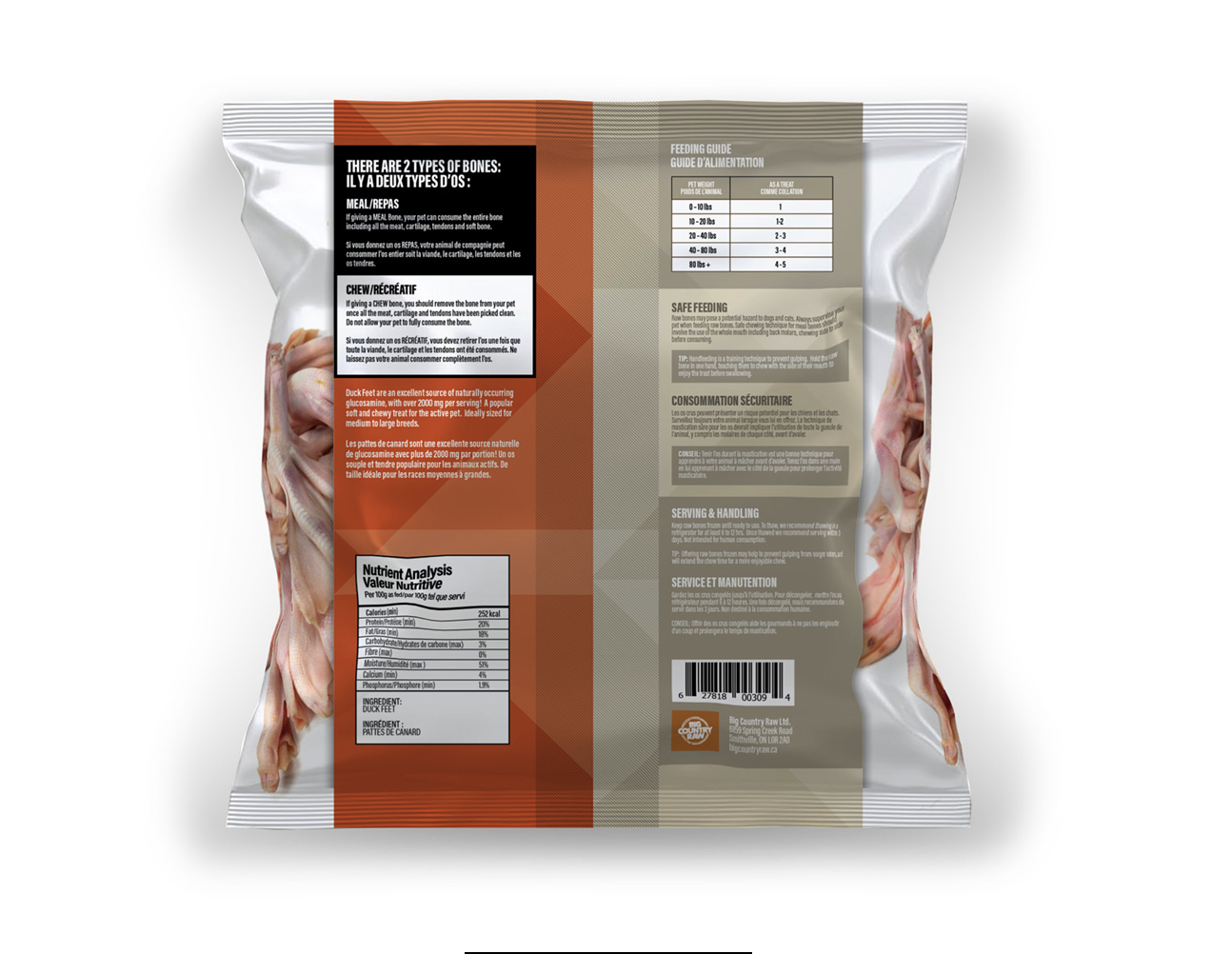 BCR - DUCK FEET RAW BONE - 1lbs - Woofur Natural Pet Products