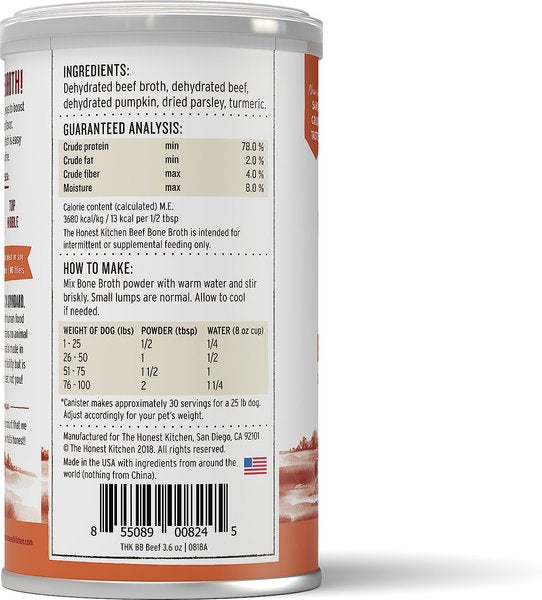 Honest Kitchen - Instant Beef Bone Broth with Turmeric (3.6oz)