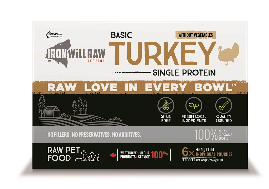 IRON WILL RAW - BASIC TURKEY - 6LB - Woofur Natural Pet Products
