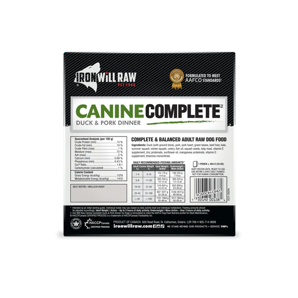 IRON WILL RAW - CANINE COMPLETE: DUCK & PORK