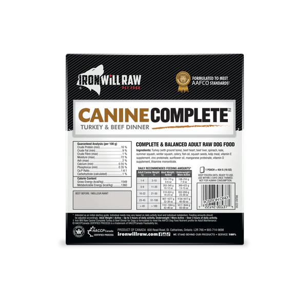 IRON WILL RAW - CANINE COMPLETE: TURKEY & BEEF DINNER