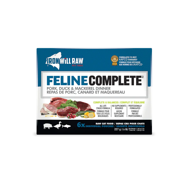 IRON WILL RAW - FELINE COMPLETE: PORK, DUCK & MACKEREL DINNER
