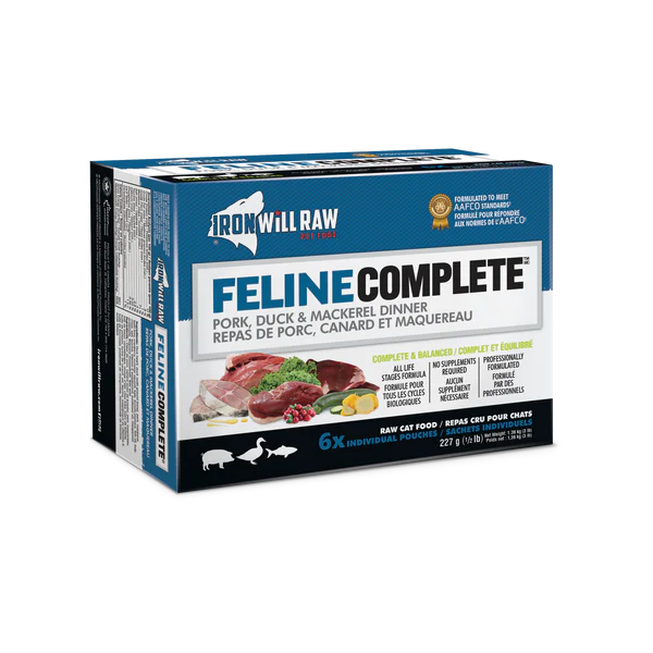 IRON WILL RAW - FELINE COMPLETE: PORK, DUCK & MACKEREL DINNER