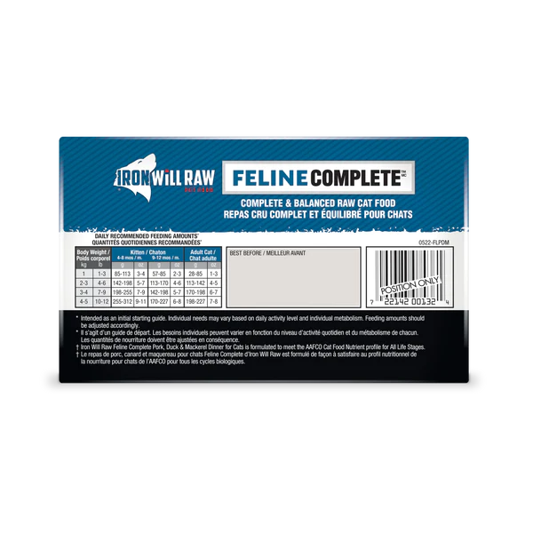 IRON WILL RAW - FELINE COMPLETE: PORK, DUCK & MACKEREL DINNER