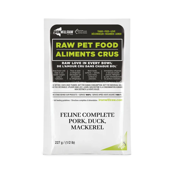 IRON WILL RAW - FELINE COMPLETE: PORK, DUCK & MACKEREL DINNER