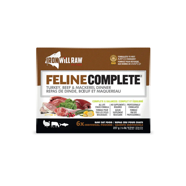 IRON WILL RAW - FELINE COMPLETE: TURKEY, BEEF & MACKEREL DINNER