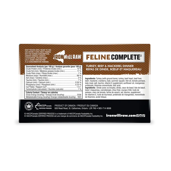 IRON WILL RAW - FELINE COMPLETE: TURKEY, BEEF & MACKEREL DINNER