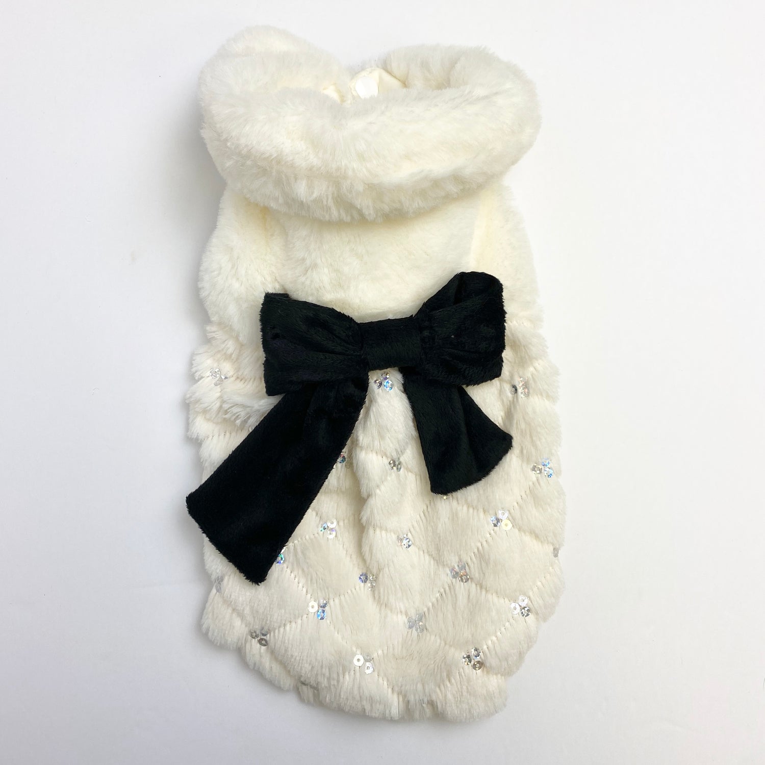 LWD - White Fur Jacket with Black Bow