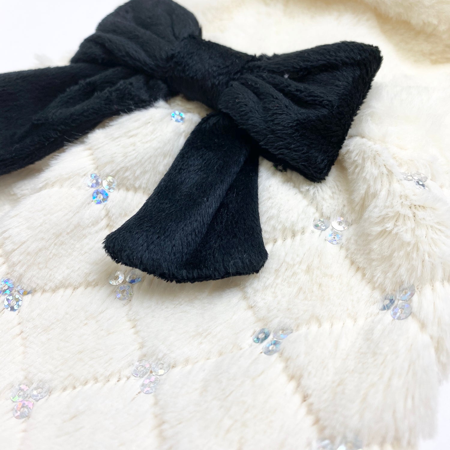 LWD - White Fur Jacket with Black Bow