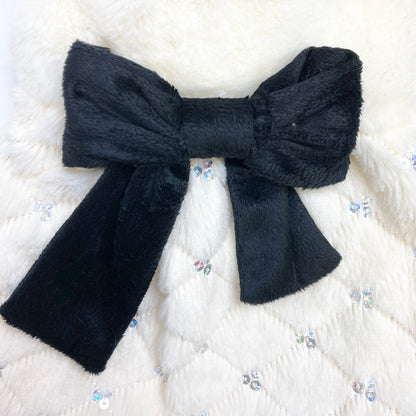 LWD - White Fur Jacket with Black Bow