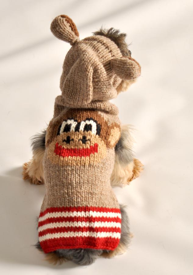 Chilly Dog - Hand Knit Wool Monkey Hoodie Dog Sweater