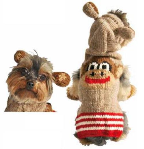 Chilly Dog - Hand Knit Wool Monkey Hoodie Dog Sweater